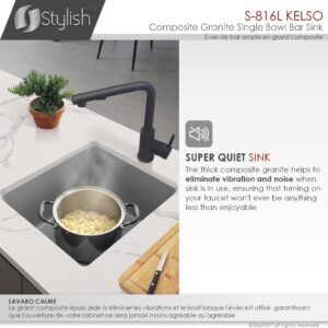 STYLISH - 16 inch Dual Mount Single Bowl Gray Granite Kitchen Sink S-816L