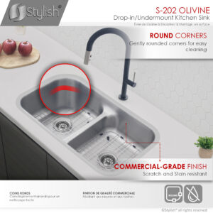 STYLISH - 32 Low Divider Double Undermount and Drop-in Kitchen Sink