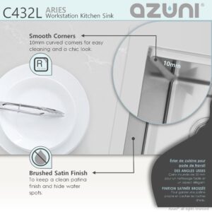 AZUNI - AZUNI 30L x 20.5W-inch Top mounted Double Bowl Stainless Steel Ledge Kitchen Sink