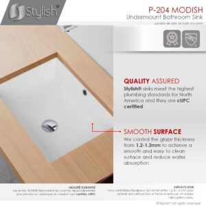 STYLISH - 20 inch Rectangular Undermount Bathroom Sink with Overflow