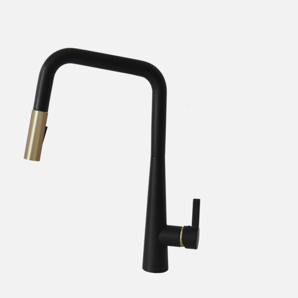 STYLISH - Kitchen Sink Faucet Single Handle Pull Down Dual Mode Lead Free Matte Black/Gold