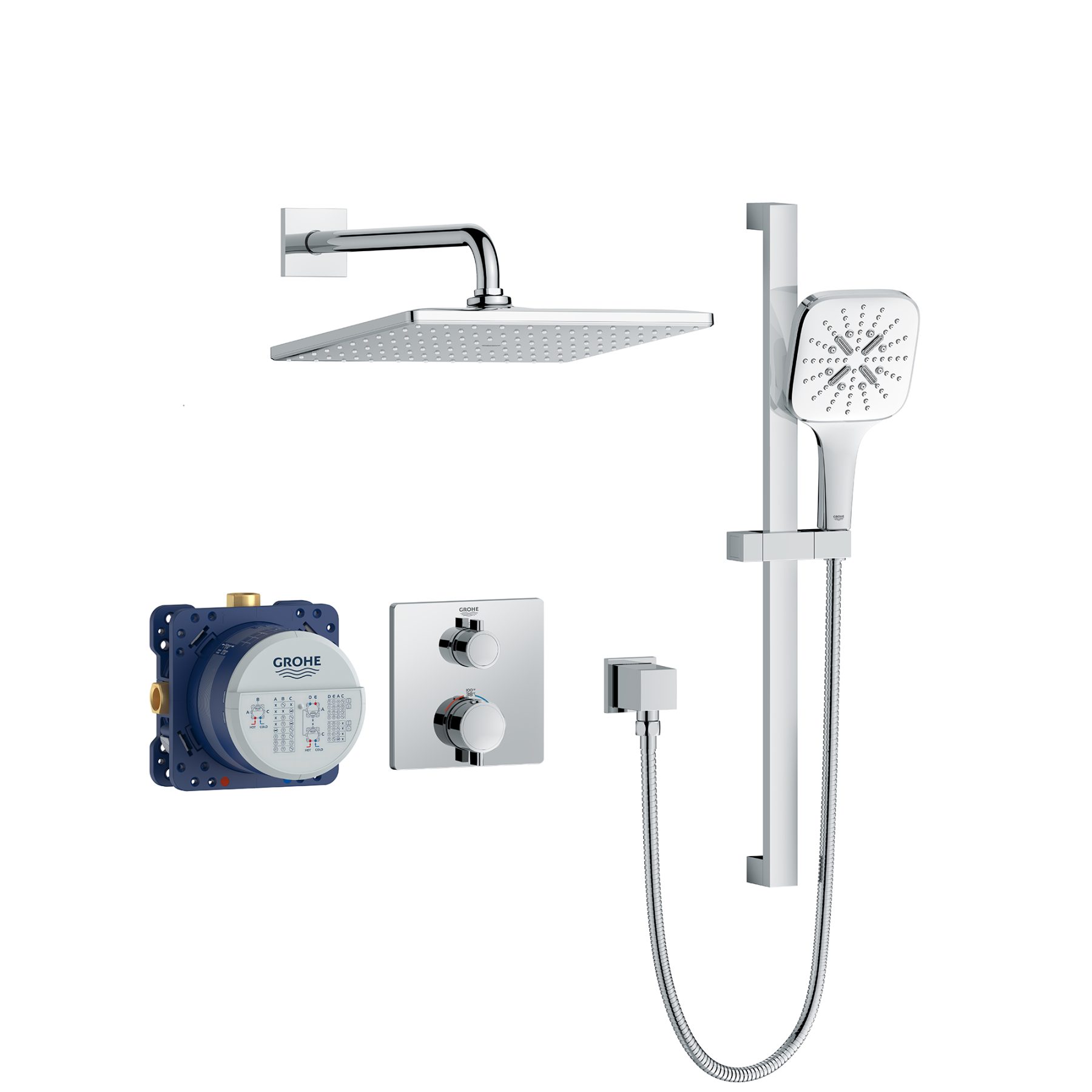 GROHE 24158000 GROHTHERM CUBE DUAL FUNCTION 2-HANDLE THERMOSTATIC VALVE TRIM For Sale Online