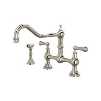Perrin & Rowe U.4764L-PN-2 – Edwardian™ Extended Spout Bridge Kitchen Faucet