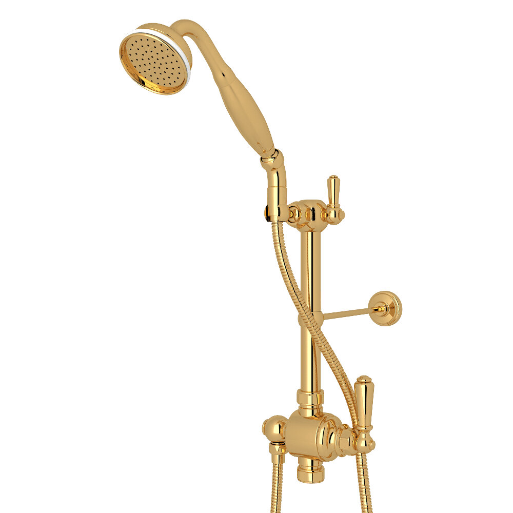 Perrin & Rowe U.5373NLS-EG - Riser Diverter, Handshower, Handshower Holder, Hose and 8" Thermostatic Outlet Perrin & Rowe U.5373NLS-EG - Riser Diverter, Handshower, Handshower Holder, Hose and 8" Thermostatic Outlet