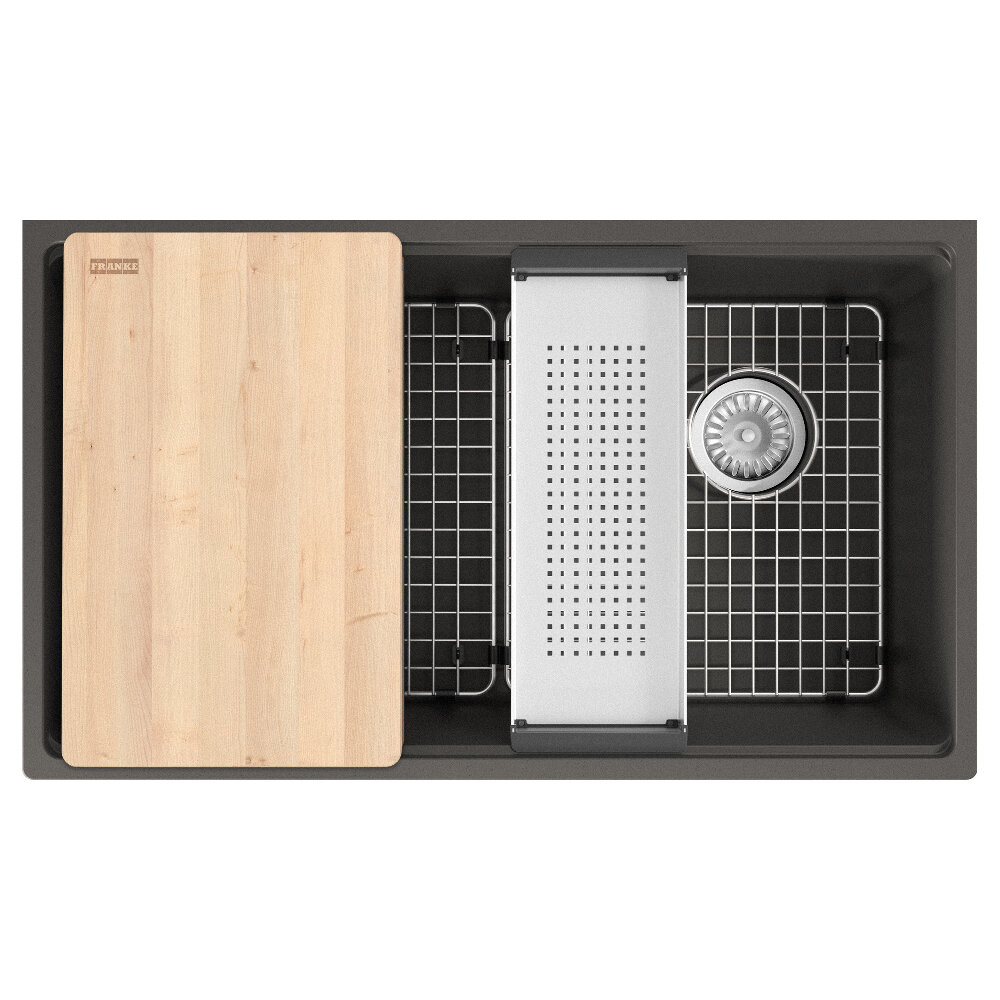 Franke Maris Undermount 33-in x 19.31-in Granite Single Bowl Workcenter Kitchen Sink in Slate Grey Franke Maris Undermount 33-in x 19.31-in Granite Single Bowl Workcenter Kitchen Sink in Slate Grey