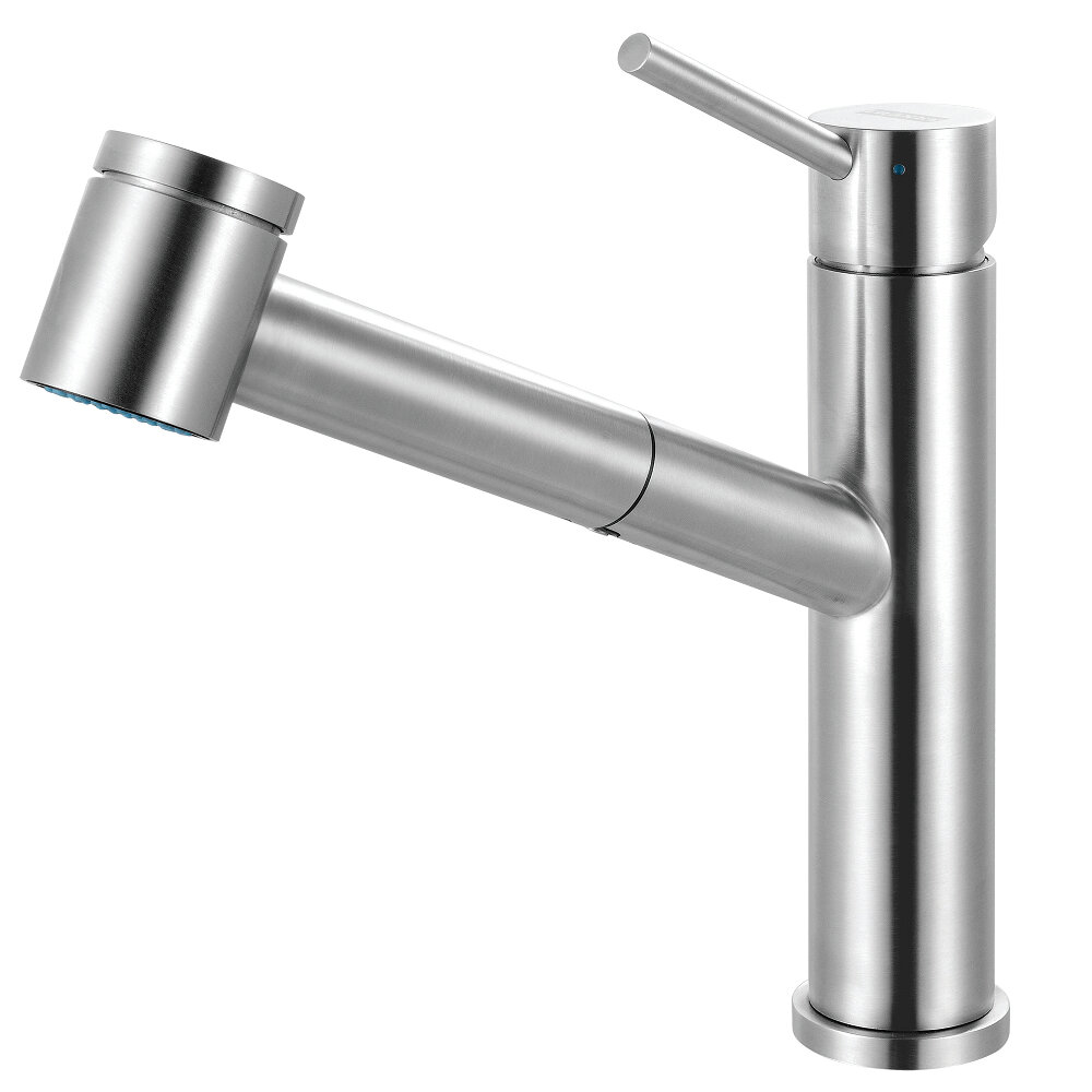Franke Steel 9-in Single Handle Pull-Out Kitchen Faucet in Stainless Steel, STL-PO-304 Franke Steel 9-in Single Handle Pull-Out Kitchen Faucet in Stainless Steel, STL-PO-304