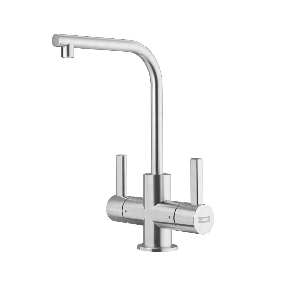 Franke 8.75-in Double Handle Hot and Cold Water Filtration Faucet in Stainless Steel, UNL-HC-304 Franke 8.75-in Double Handle Hot and Cold Water Filtration Faucet in Stainless Steel, UNL-HC-304