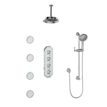 Vogt SET.C1.350.936 – Carinthia 3/4″ High-Flow TH Shower Kit with Body Jets and 6″ Ceiling Arm