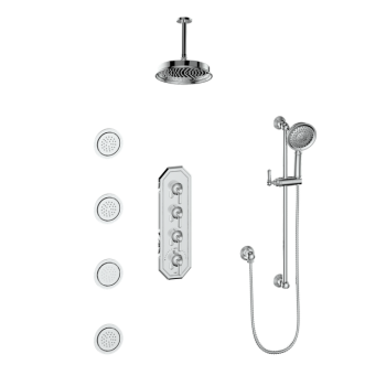 Vogt SET.C2.350.936 – Carinthia 3/4″ High-Flow TH Shower Kit with Body Jets and 6″ Ceiling Arm
