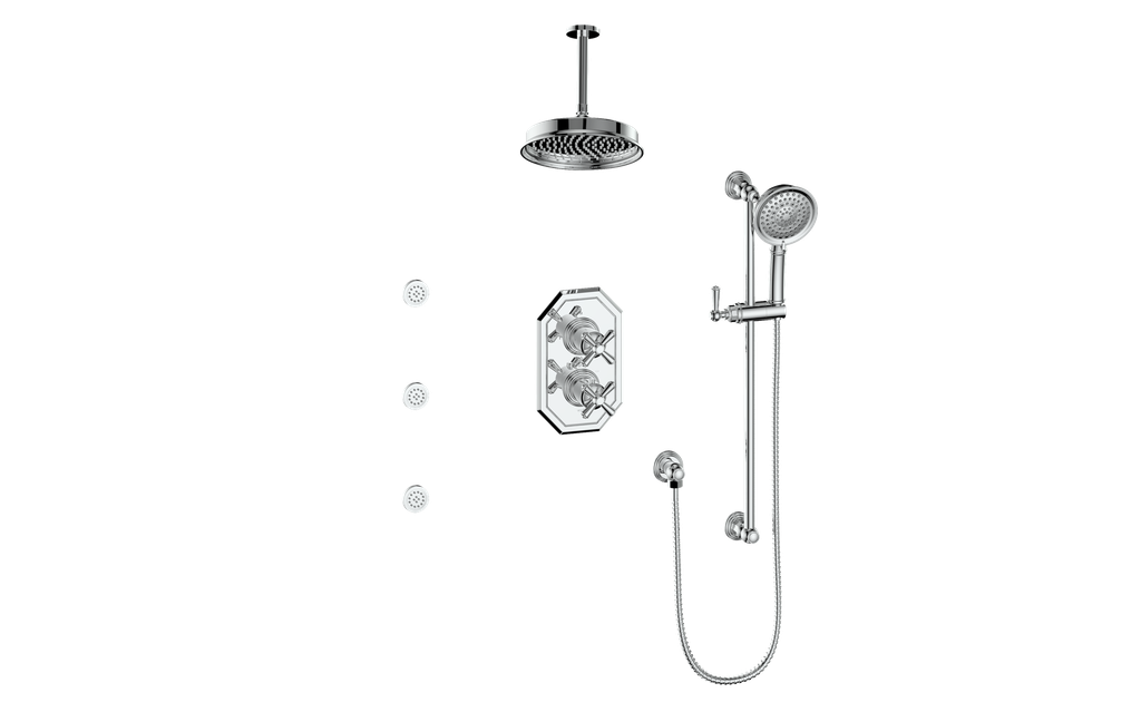 Vogt SET.C3.320.816 - Carinthia 3-Way TH Shower Kit with Body Jets and 6" Ceiling Arm Vogt SET.C3.320.816 - Carinthia 3-Way TH Shower Kit with Body Jets and 6" Ceiling Arm