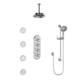Vogt SET.C3.350.936 – Carinthia 3/4″ High-Flow TH Shower Kit with Body Jets and 6″ Ceiling Arm