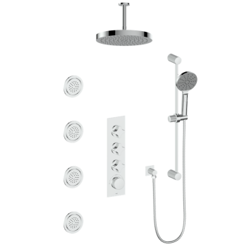 Vogt SET.M2.350.936 – Mond 3/4″ High-Flow TH Shower Kit with Body Jets and 6″ Ceiling Arm