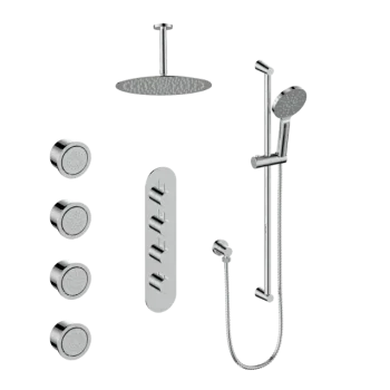 Vogt SET.WL.350.936 – Worgl 3/4″ High-Flow TH Shower Kit with Body Jets and 6″ Ceiling Arm